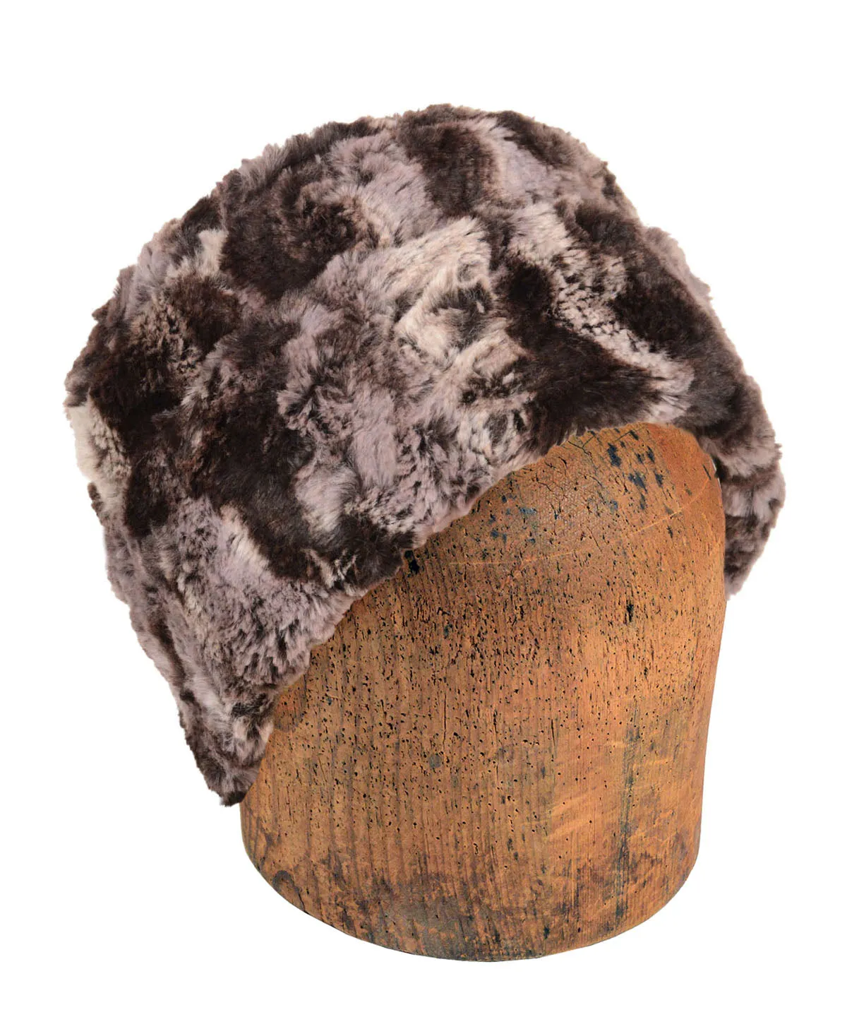 Men's Cuffed Pillbox, Reversible (Solid or Two-Tone) - Mocha Luxury Faux Fur