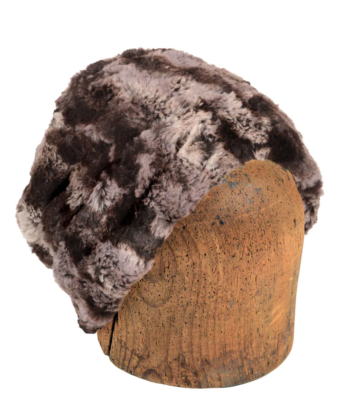 Men's Cuffed Pillbox, Reversible (Solid or Two-Tone) - Mocha Luxury Faux Fur