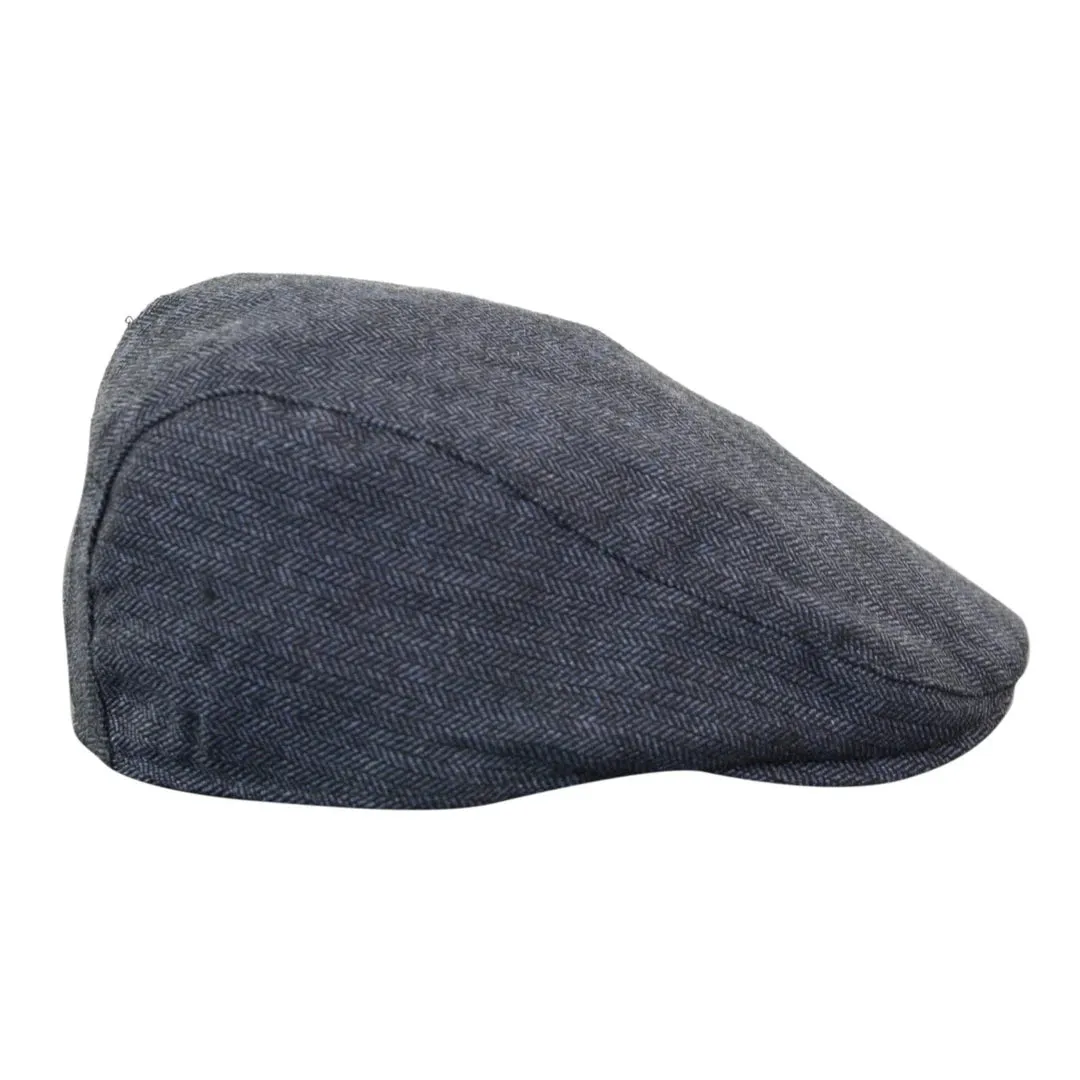 Men's Herringbone Hat Tweed Wool Check Grandad Flat Caps