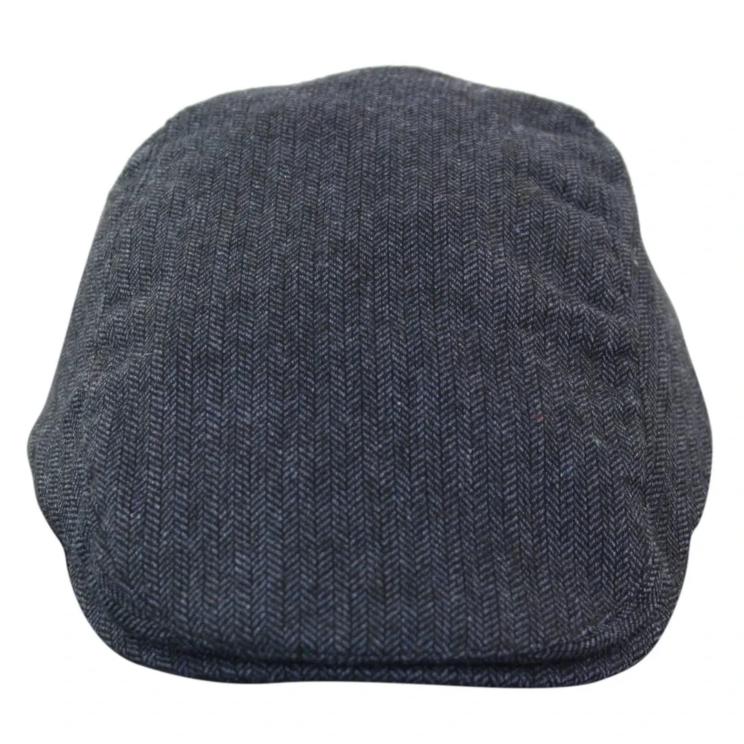 Men's Herringbone Hat Tweed Wool Check Grandad Flat Caps