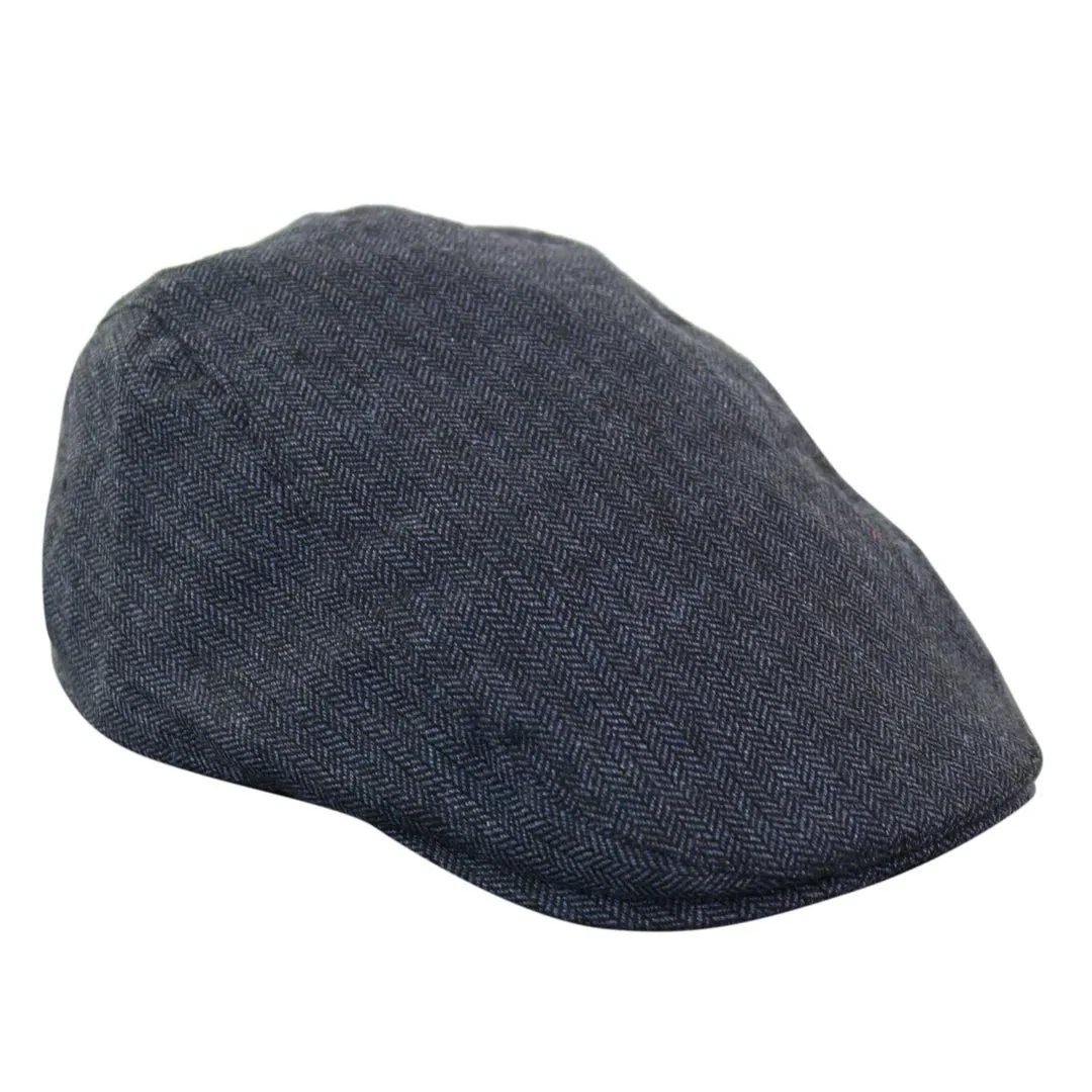 Men's Herringbone Hat Tweed Wool Check Grandad Flat Caps