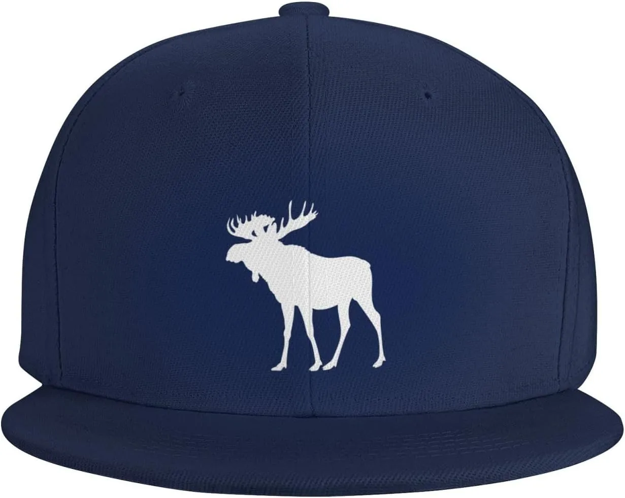 Moose Flat Bill Hat Unisex Fashion Adjustable Flat Brim Hat Black
