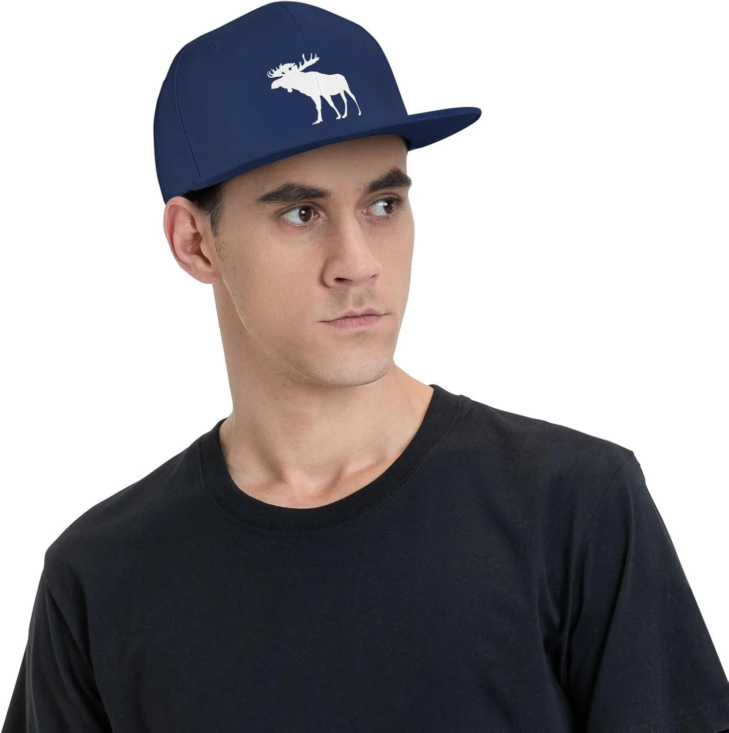 Moose Flat Bill Hat Unisex Fashion Adjustable Flat Brim Hat Black