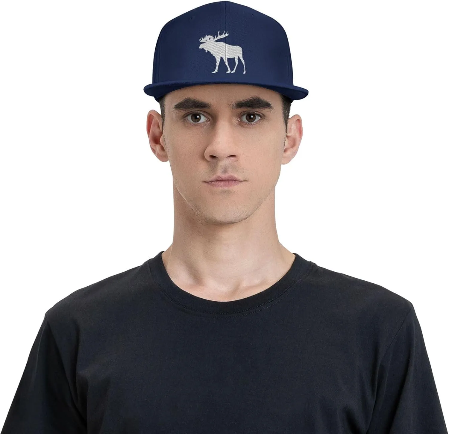 Moose Flat Bill Hat Unisex Fashion Adjustable Flat Brim Hat Black