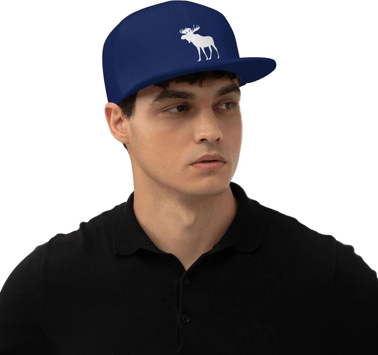 Moose Flat Bill Hat Unisex Fashion Adjustable Flat Brim Hat Black