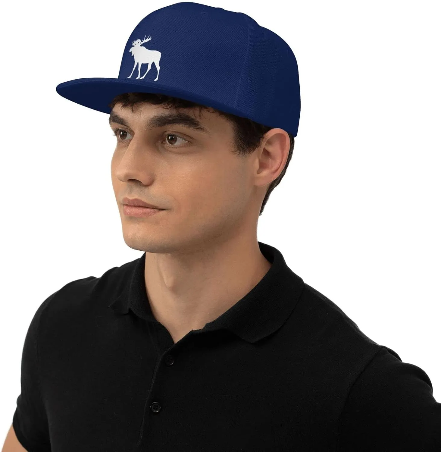 Moose Flat Bill Hat Unisex Fashion Adjustable Flat Brim Hat Black