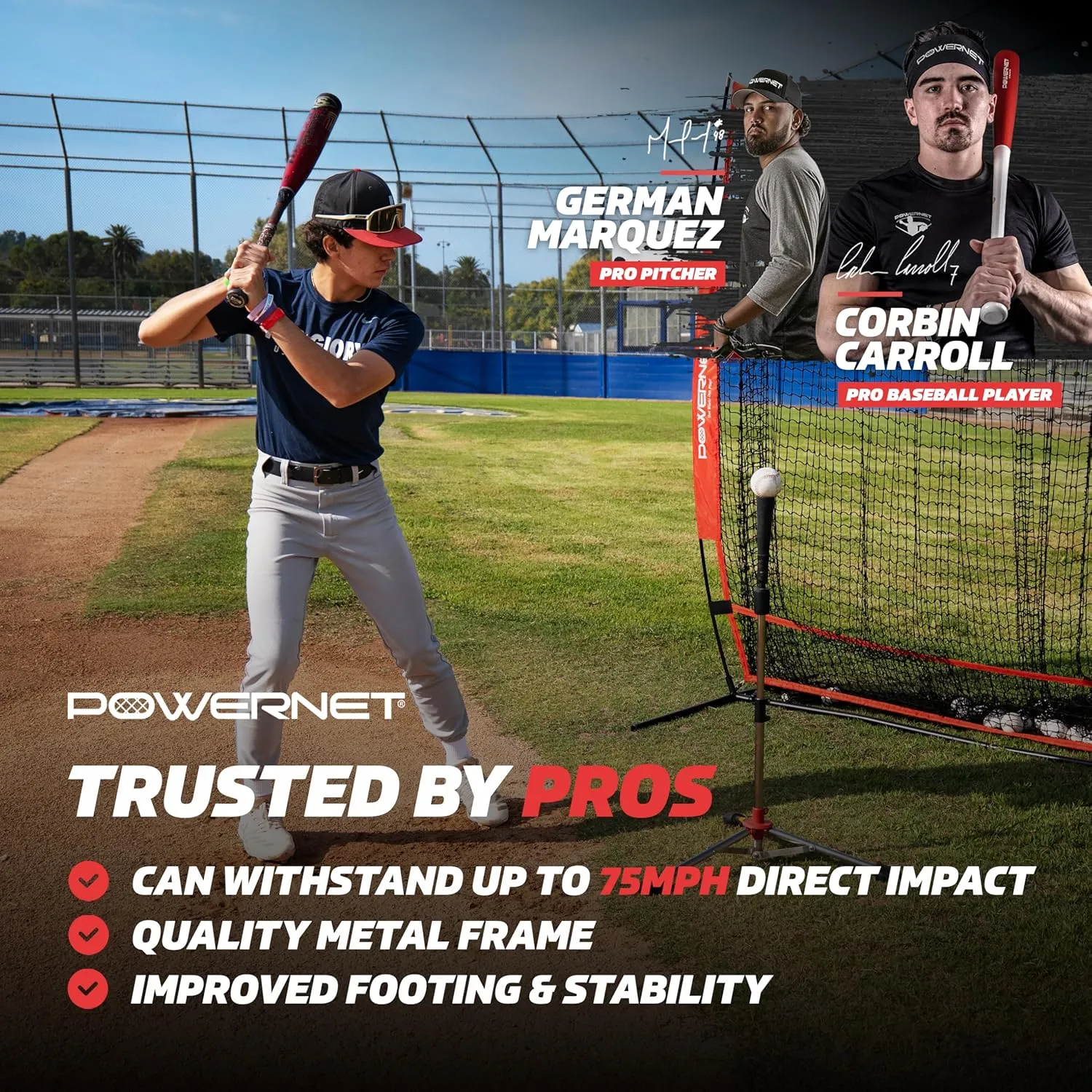 PowerNet Baseball & Softball Batting Tee, Adjustable Height Batting Tee 27.5" - 44", Portable Outdoor Baseball Training Equipment for Hitting Training