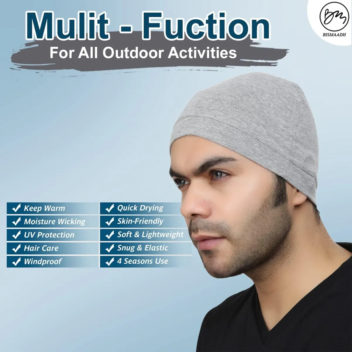 Premium Cotton Helmet Liner Sweat Wicking Skull Cap Beanie. Ultimate Performance Moisture Wicking. Fits Under Helmets 2 Piece