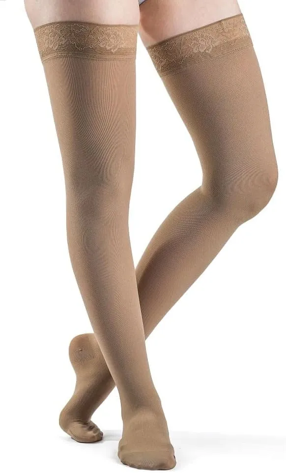 SIGVARIS Women's SOFT OPAQUE 840 Closed Toe Thigh High w/ Grip-Top 15-20mmHg