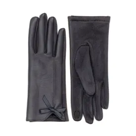 Silver Faux Leather Gloves with Bow