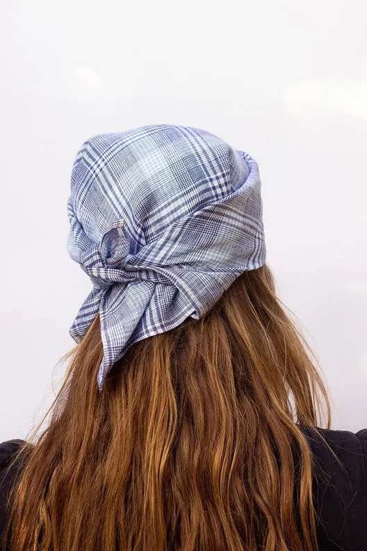 Sky Blue Check Lily Headscarf