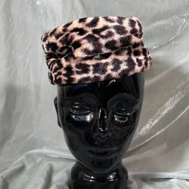 SOLD Vintage 60s Leopard Faux Fur Pill Box Hat S