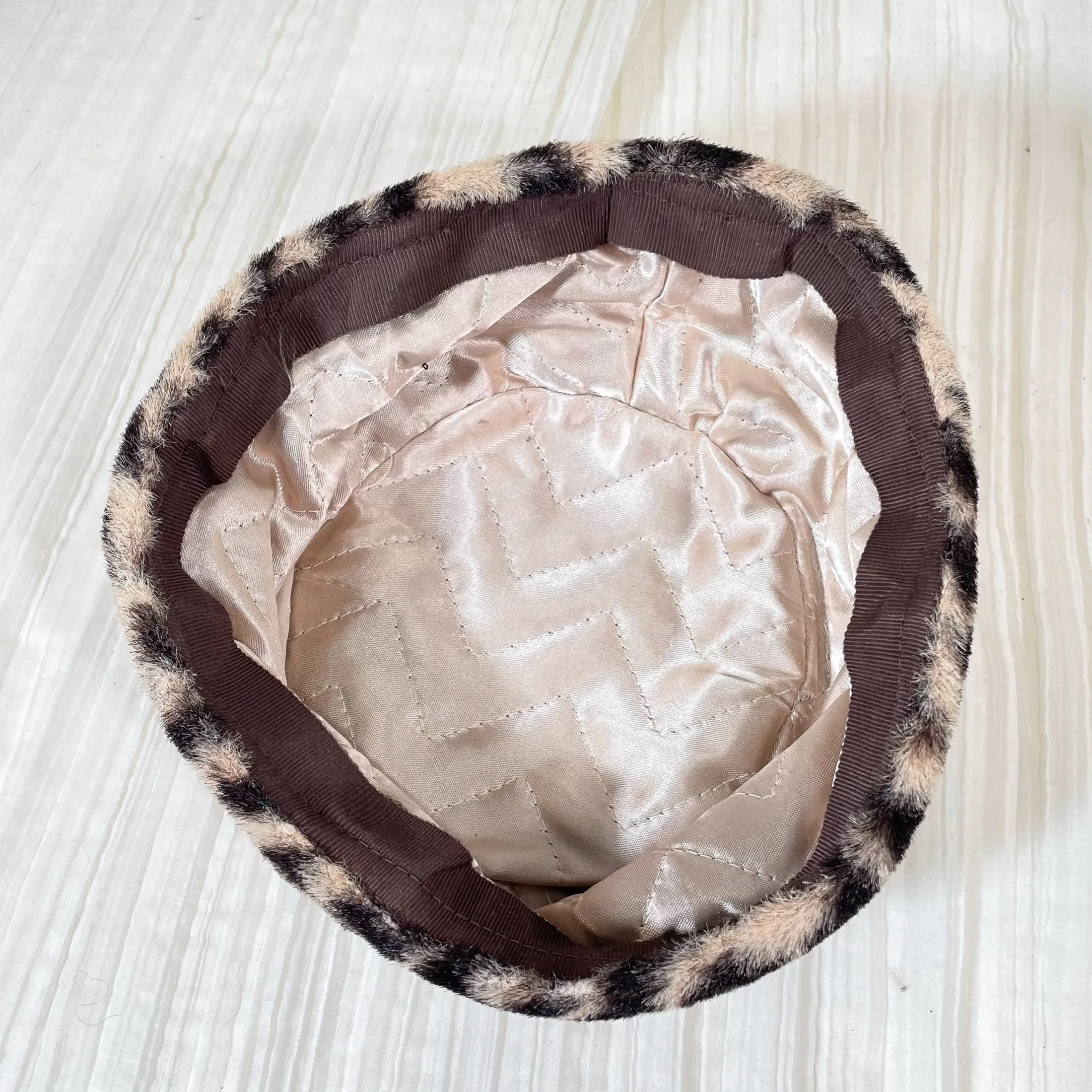 SOLD Vintage 60s Leopard Faux Fur Pill Box Hat S