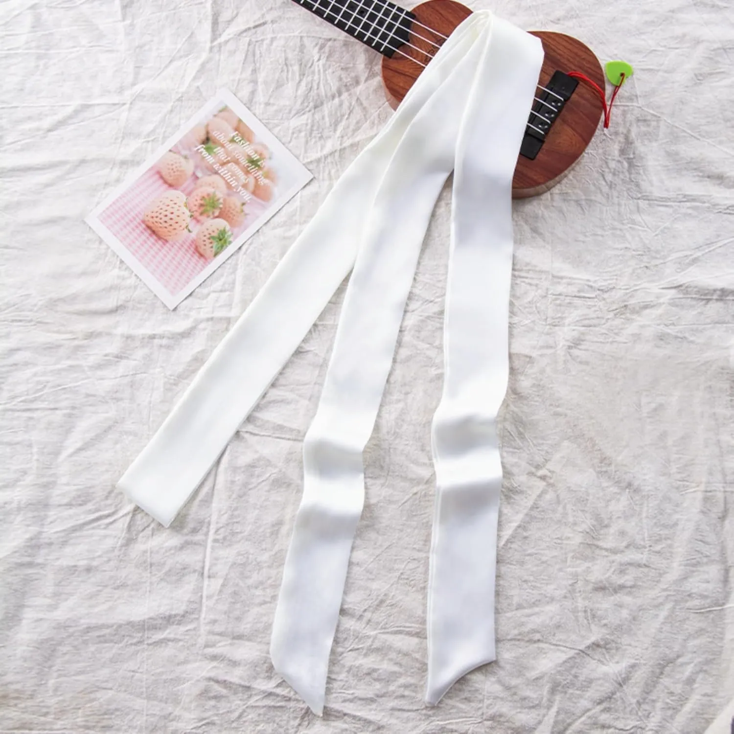 Stylish Solid Color Ribbon Scarf Soft Long Skinny Satin Belt Neck Scarf for Women