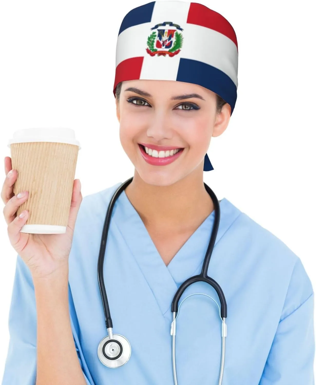 USA Flag Working Cap with Sweatband,Cute Fashion Unisex Scrub Cap Soft Adjustable Surgical Hat,Tie