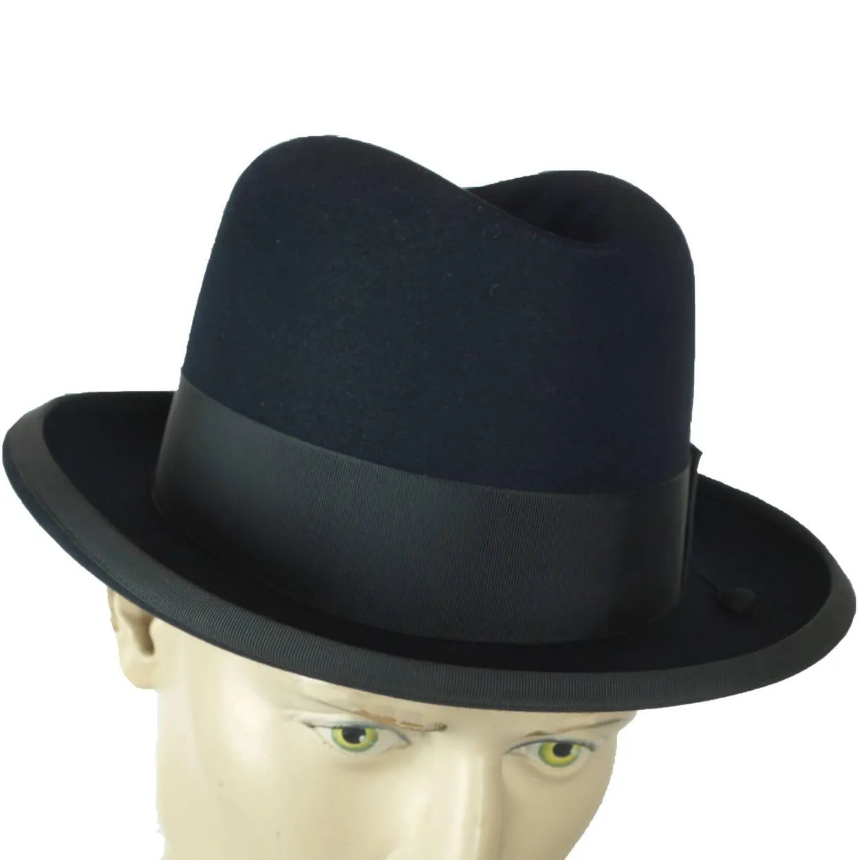 Vintage 1950s Stetson Imperial Homburg Hat Black Fur Felt Fedora Size 7 1/4