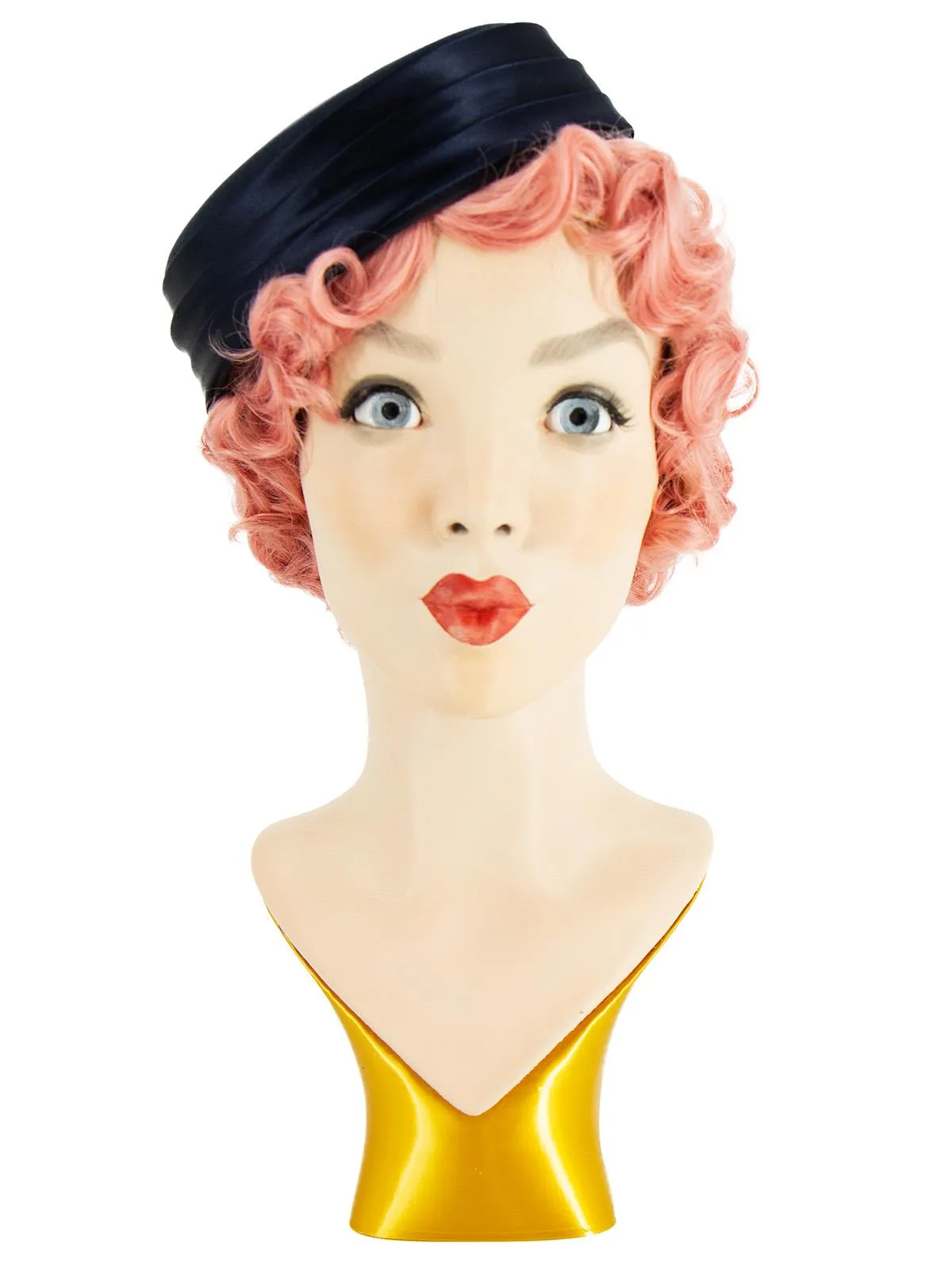 Vintage Navy Blue Pillbox Hat With Bow
