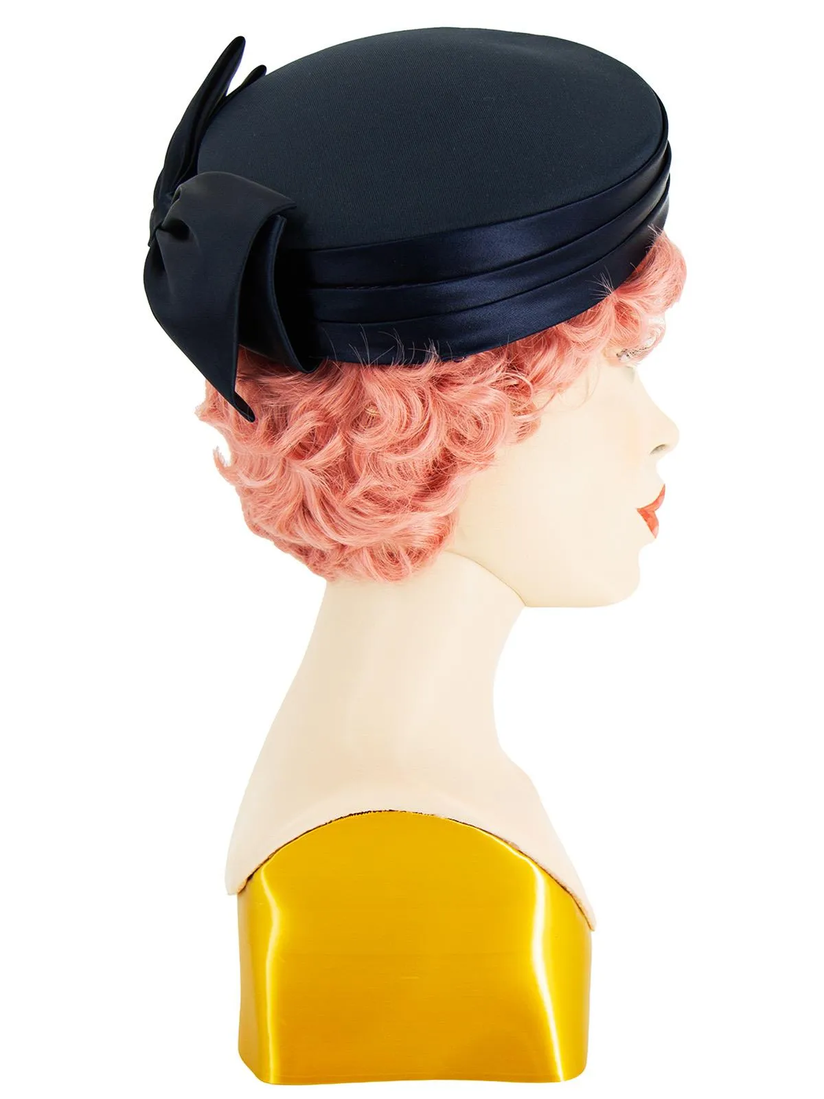 Vintage Navy Blue Pillbox Hat With Bow
