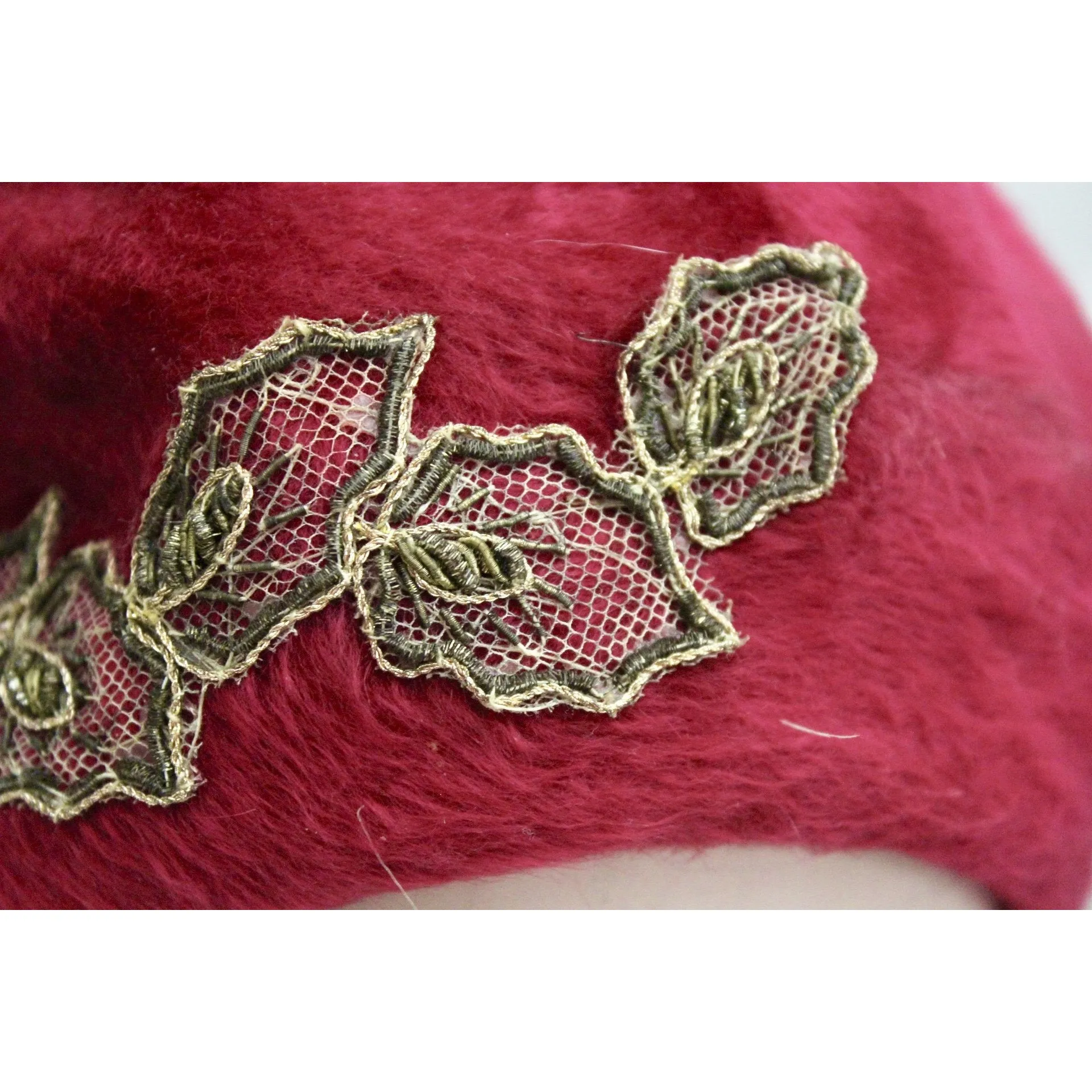 Vintage Oleg Cassini Tuban 1950s Pillbox Dark Pink Fur Felt 23" Embellished Church