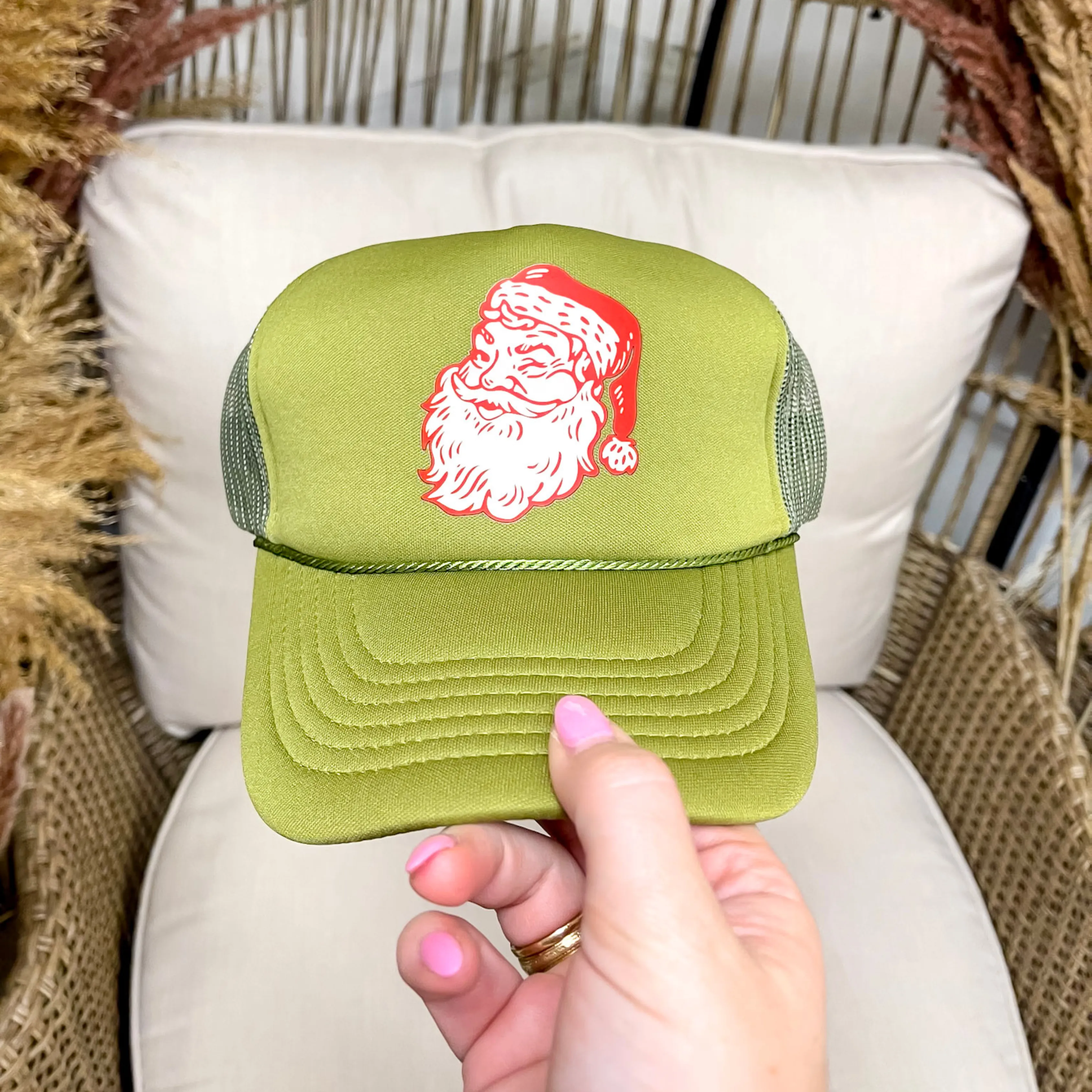 Vintage Santa Foam Trucker Hat in Olive Green