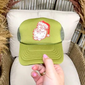Vintage Santa Foam Trucker Hat in Olive Green